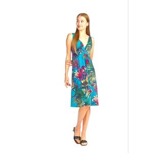 Papillon Tropical Strech Short Grecian Inspired Dress -Teal